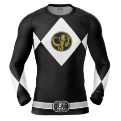 Black Ranger Power Rangers Long Sleeve Rash Guard Compression Shirt