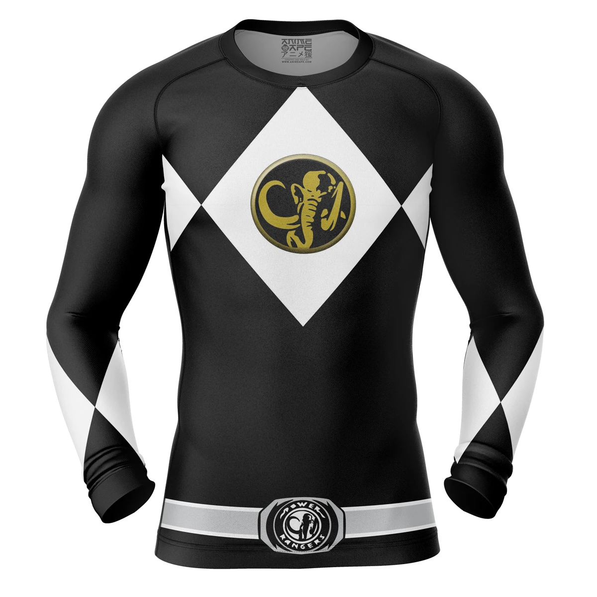 Black Ranger Power Rangers Long Sleeve Rash Guard Compression Shirt