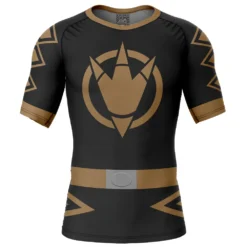 Dino Thunder Black Dino Mighty Morphin Power Rangers Short Sleeve Rash Guard Compression Shirt