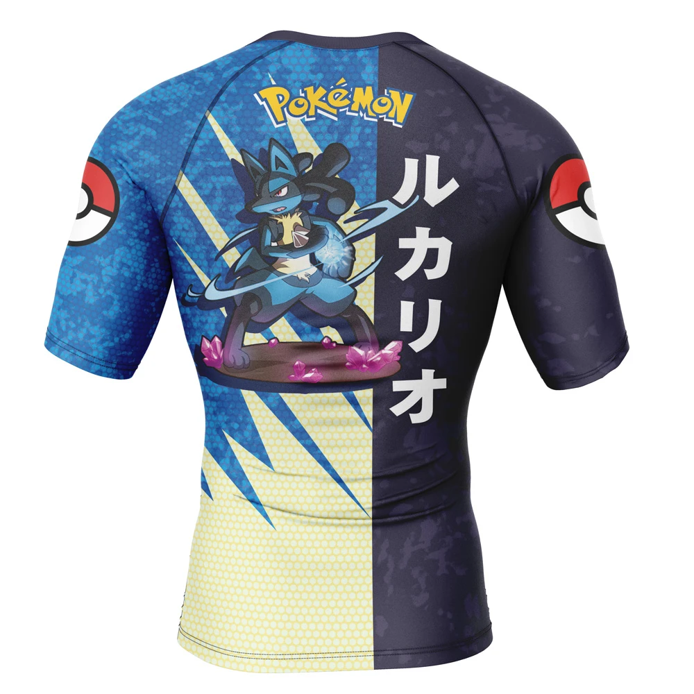 Lucario Attack Pokemon Short Sleeve Rash Guard Compression Shirt - Image 2