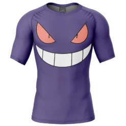Gengar Face Pokemon Short Sleeve Rash Guard Compression Shirt