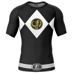 Black Ranger Mighty Morphin Power Rangers Short Sleeve Rash Guard Compression Shirt