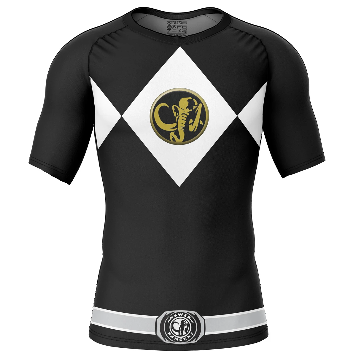 Black Ranger Mighty Morphin Power Rangers Short Sleeve Rash Guard Compression Shirt