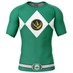 Green Ranger Mighty Morphin Power Rangers Short Sleeve Rash Guard Compression Shirt