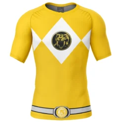 Yellow Ranger Mighty Morphin Power Rangers Short Sleeve Rash Guard Compression Shirt