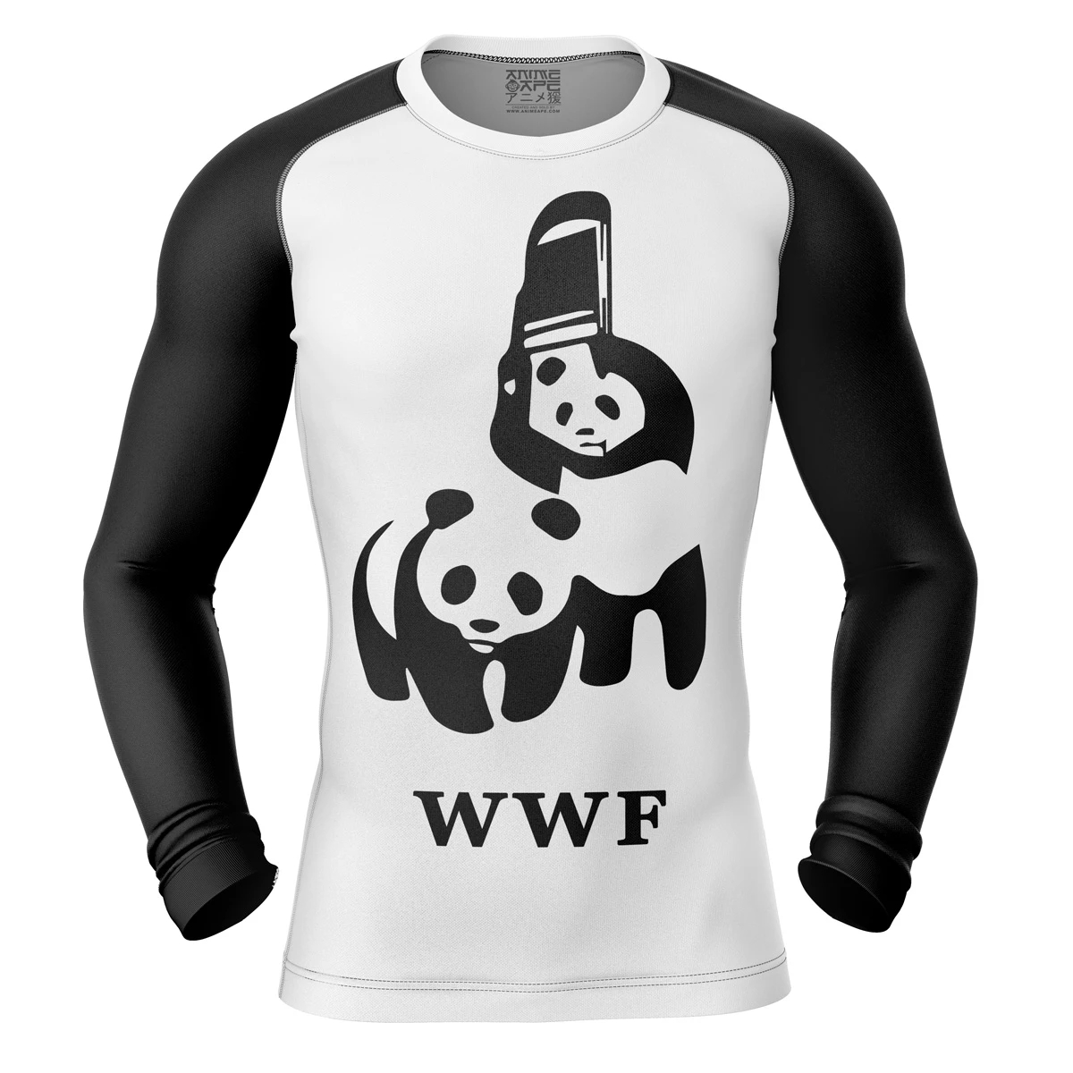 WWF Wrestling Pandas Long Sleeve Rash Guard Compression